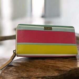 🪷 Kate Spade Grant Street Grainy Vinyl Neda Multi Beach Stripe Wallet